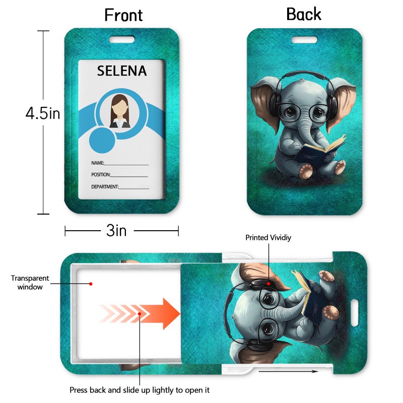 lebrocoli Cute Elephant Badge Holder with Retractable Reel  Id Card Work Badge Holder with Clip Heavy Duty  Vertical Card Name Tag Badge Cover Case Protector for Work Office Nurse Teacher Women Gifts - Image 4